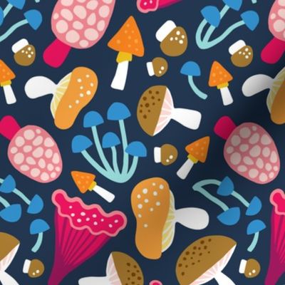 Colorful Mushrooms on navy