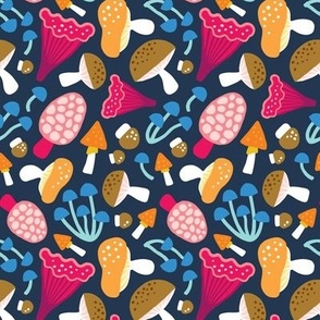 Colorful Mushrooms on navy (small)