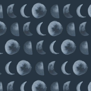 Large Moon Phases, Watercolor Moons on Navy Blue