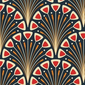 2073 Medium - art deco scallops, with red