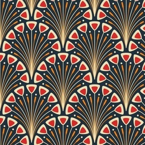 2073 Small - art deco scallops, with red