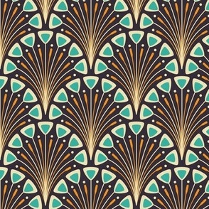 2075 Small - art deco scallops, with blue