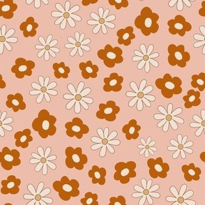 MEDIUM boho groovy floral fabric - neutral fabrics, daisy fabric, spring floral