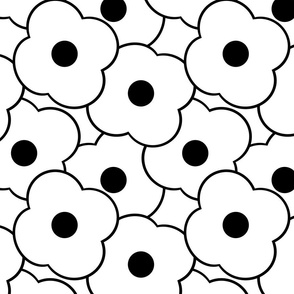 Pop-Art Bold Minimalism Cartoon Flowers - Black on White Background - Medium