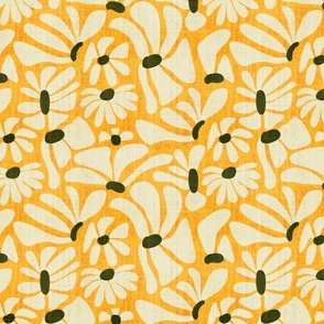Retro Whimsy Daisy- Flower Power on Orange Yellow- Eggshell Floral- Regular Scale 