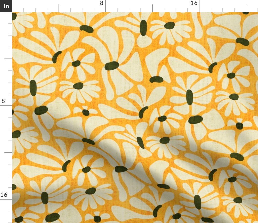 Retro Whimsy Daisy- Flower Power on Orange Yellow- Eggshell Floral- Regular Scale 