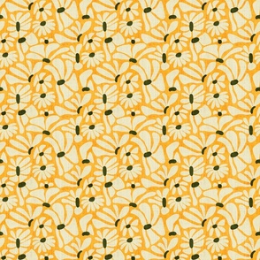 Retro Whimsy Daisy- Flower Power on Orange Yellow- Eggshell Floral- Small Scale 