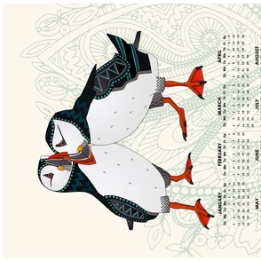 2024 puffins calendar tea towel