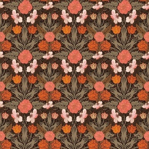 Small | Victorian Tulips, Begonias & Anemones | dark black brown background | size S | Small size