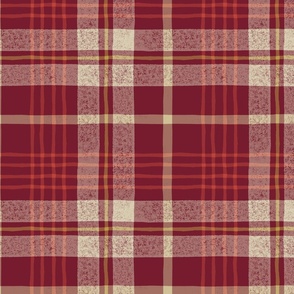Deep Red Distressed Christmas Plaid - Large Scale