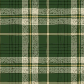Dark Green Distressed Christmas Plaid - Large Scale