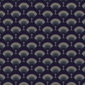 Small-scale fan stylization in Art Deco, Dark gray on a dark blue background