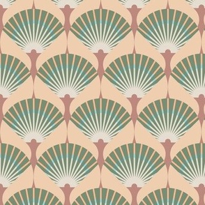 Medium-scale fan stylization in Art Deco, Gray-green on a beige background