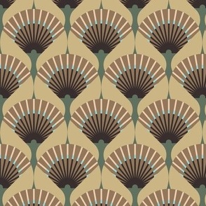 Medium-scale fan stylization in Art Deco, Brown on a dark beige background