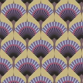 Medium-scale fan stylization in Art Deco, Grey-lilac on a beige background