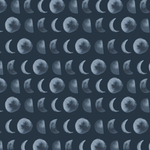 Medium Moon Phases, Watercolor Moons on Navy Blue