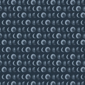 Small Moon Phases, Watercolor Moons on Navy Blue