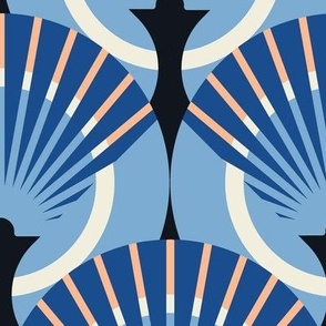 Very Large-scale fan stylization in Art Deco, Light blue on a blue background