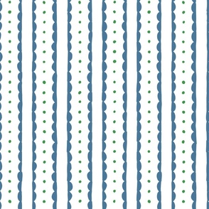 scalloped stripes and polka dots | french blue with dark green emerald
