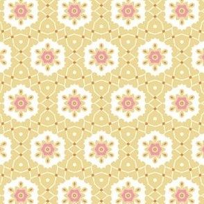 Cutie Pie 1 - sweet floral geometric - pink, yellow, white - honeycomb - hexagons