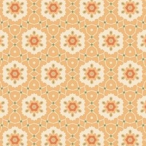 Cutie Pie 2 - sweet floral geometric - peach, orange, green - honeycomb - hexagons