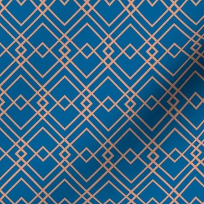 Art Deco Geometric Lines - Cerulean Blue Peach - Smaller Scale