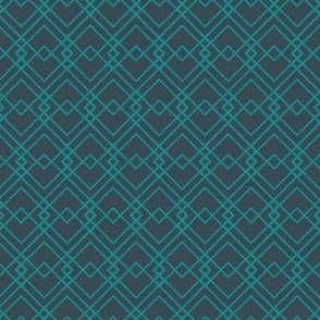Art Deco Geometric Lines - Navy Blue Emerald Green - Smaller Scale