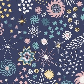 Celestial Confetti on Navy Fabric