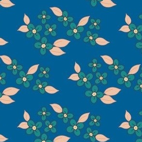 Vivid Flowers Ditsy - Cerulean Emerald Green - Larger Scale