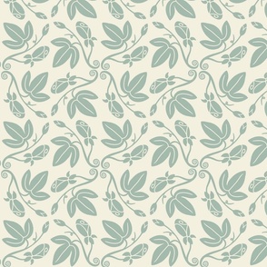 Leaf And Bud 4-Up - Aqua, Cream