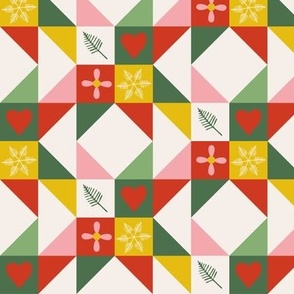 Folk Christmas Quilt Fabric Warm Red Sage Green Soft Pink Holiday Fabric Holiday Decor