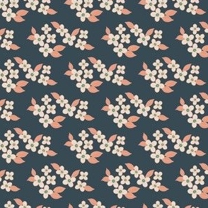 Vivid Flowers Ditsy -Navy Blue Peach - Smaller Scale
