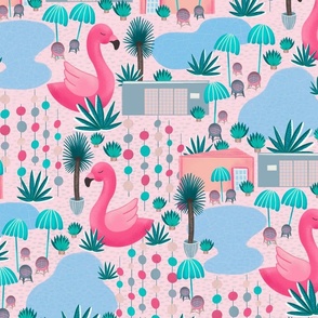 Flamingo Drive on Pink Fabric