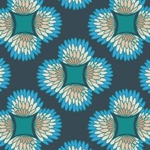 Vivid Funky Flowers - Navy Blue Cerulean - Larger Scale