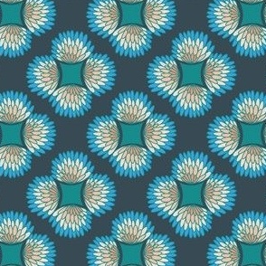 Vivid Funky Flowers - Navy Blue Cerulean - Smaller Scale