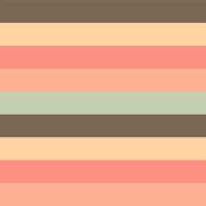 Wide stripes horizontal Brown, Yellow, Pink, Green, Peach, Pastel