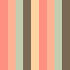 Wide Vertical Pastel Stripes, Brown, Green, Pink, Peach, Yellow
