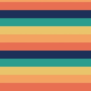 Wide Stripes, blue, yellow, orange, rainbow