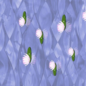 Tea Towel-Water Lillies-Pink and Periwinkle