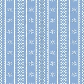 Snowflake Stripe on Medium Blue Christmas Tree Ornaments Coordinate Circular Lace and Snowflake Stripe White on Medium Blue 1.5 inch Repeat