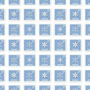 Blue Postage Stamps Snowflake 2 cent Postage Stamps Medium Blue on White Background Christmas Ornament Coordinate 2 inch Repeat