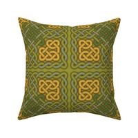 Celtic cross, knot and plaitwork, green and gold