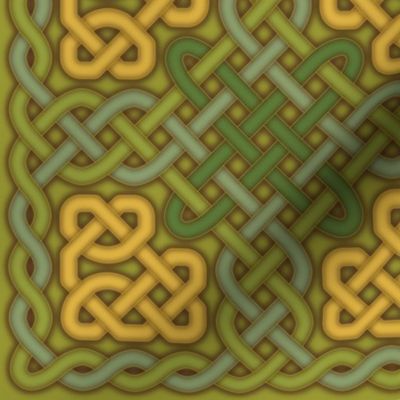 Celtic cross, knot and plaitwork, green and gold