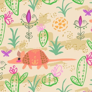 Cute Desert Armadillo And Butterfly Friend Pattern (Large)