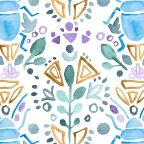 Watercolor Scarab Beetle Damask Moroccan Mosaic Pattern (Blue) (Large)