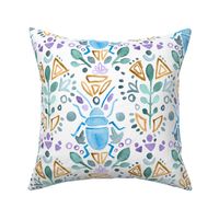 Watercolor Scarab Beetle Damask Moroccan Mosaic Pattern (Blue) (Small)