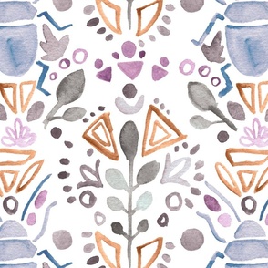 Watercolor Scarab Beetle Damask Moroccan Mosaic Pattern (Purple) (Large)