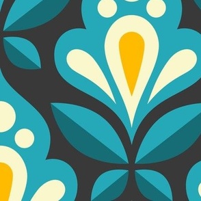 2081 Large - geometric flowers, blue / yellow