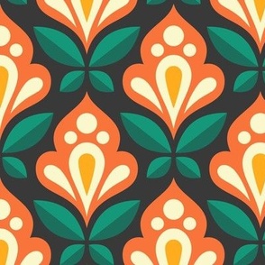 2085 Medium - geometric flowers, orange / green