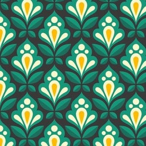 2083 Small - geometric flowers, turquoise / yellow